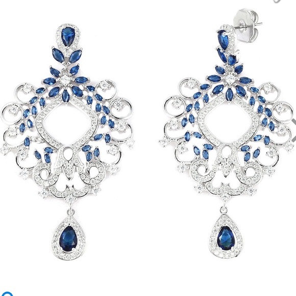 Jewelry - Simulated Blue Sapphire, Simulated Dia. Earrings